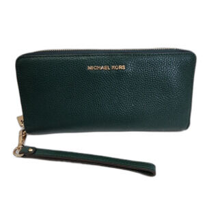 Michael Kors Large Pebbled Leather Zip Around Continental Wallet Green